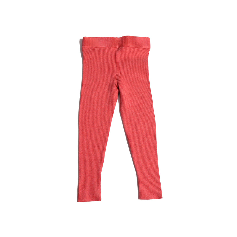 kids cotton knit ribbed red leggings