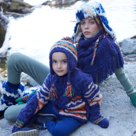 kids blue and white faux fur winter hat