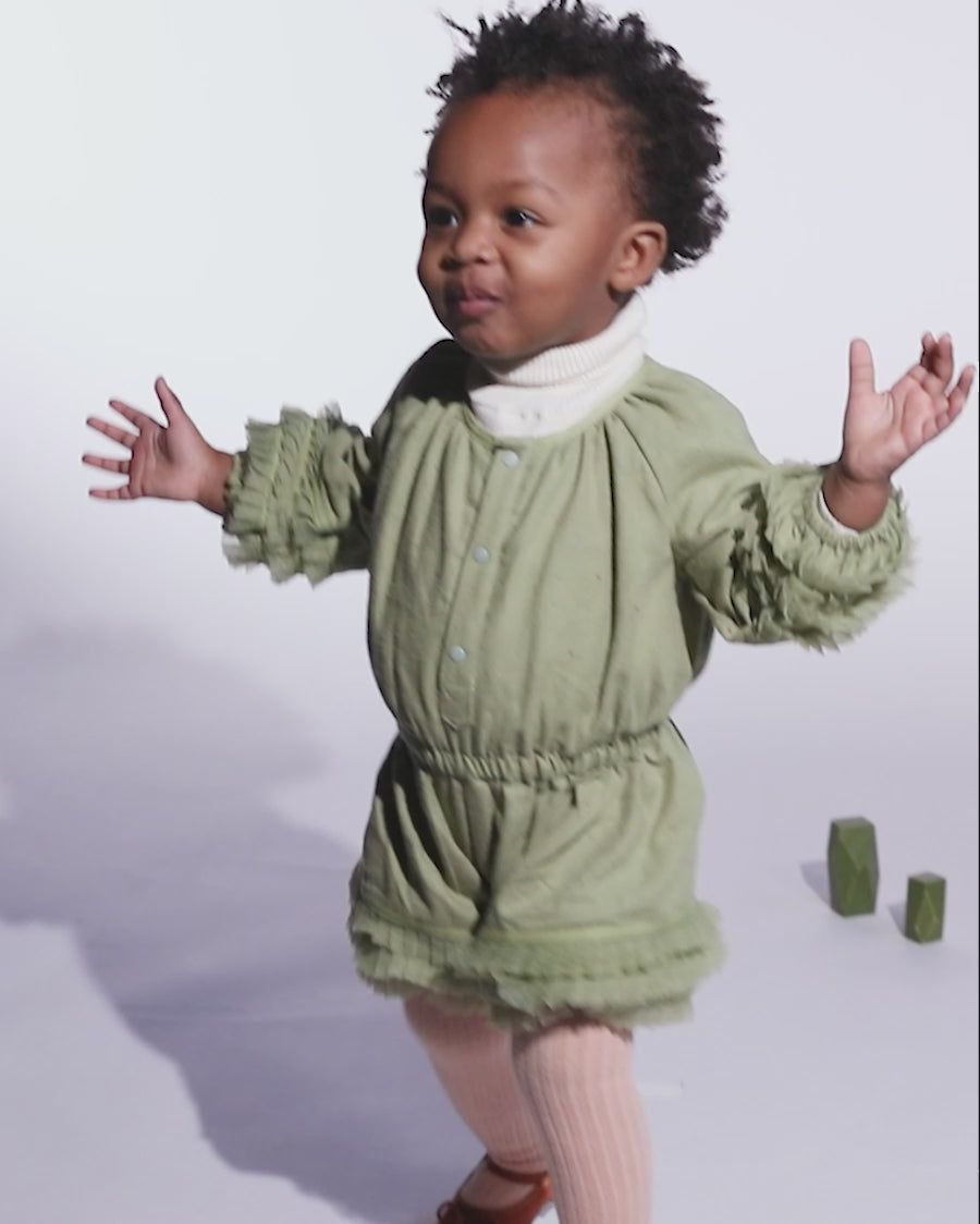 baby cotton green long sleeve romper with tulle