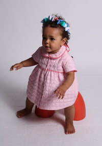 baby, pink, tufted, baby doll, dress, short sleeve, model photo