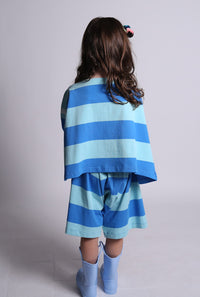 girls, shorts, skort, elastic waist, stripe, blue, model photo