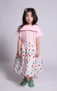 girls, skirt, polka dot, pink, red, teal, white, full skirt, long skirt, 