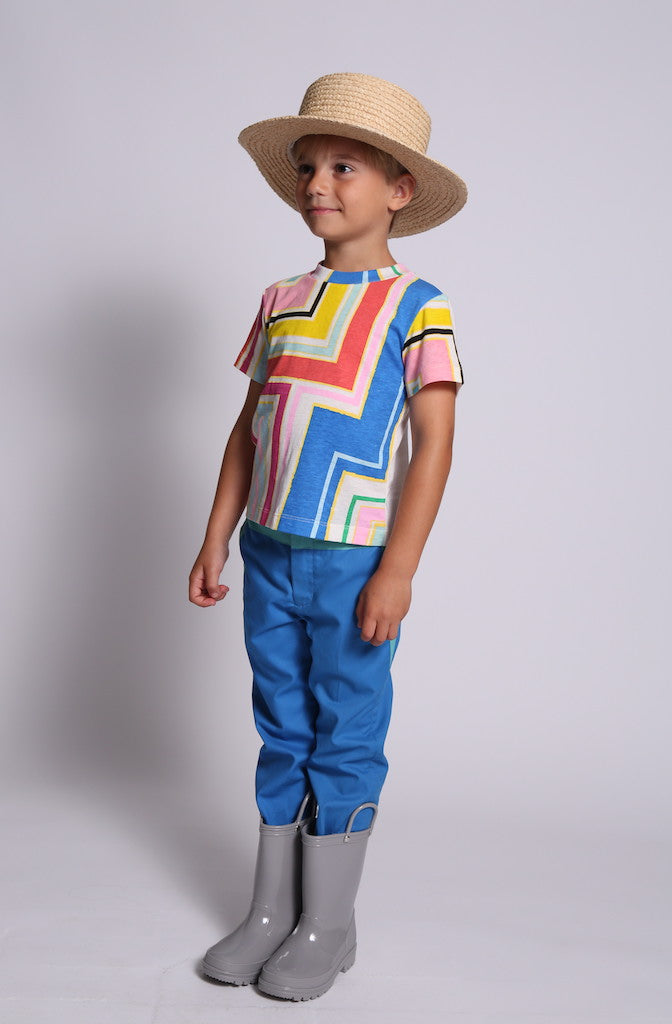 unisex, print, tee, t-shirt, short sleeve, rainbow, stripe, frank Stella, model photo