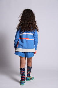 girls, sweater, cardigan, multicolor, blue, pink, coral, buttons, pockets, model photo