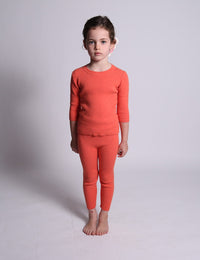 unisex, girls, legging, ribbed, soft, cotton, yarn, knit, pajama, red, model photo