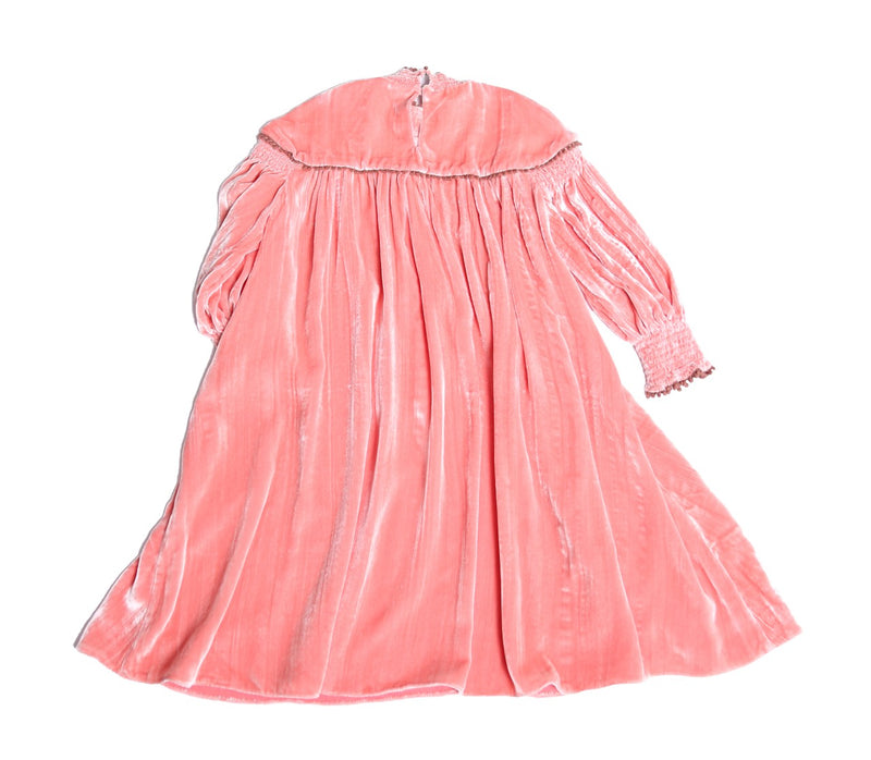 girls long sleeve frock dress with smocked mock neck in pink silk velvet