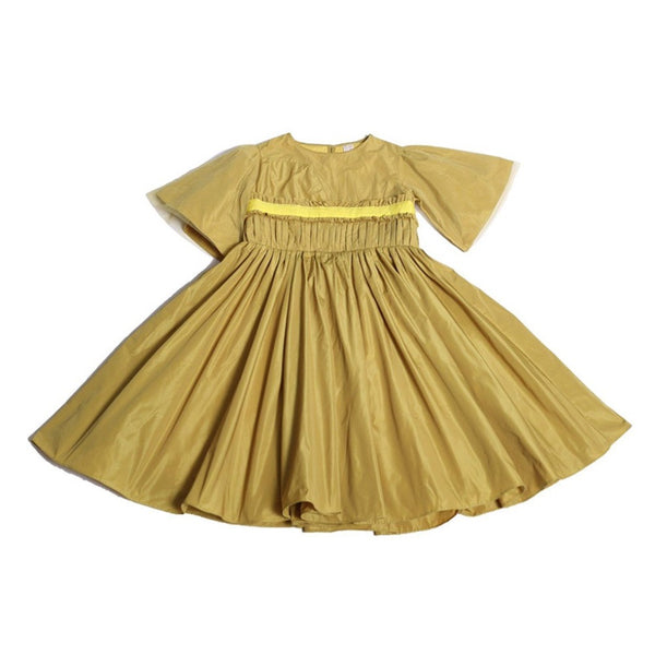 girls yellow taffeta short butterfly sleeve dress gown