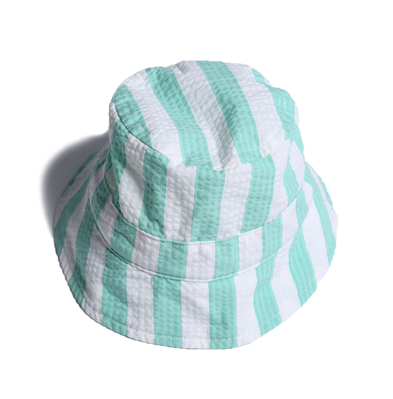 hat, bucket hat, cinched, stripe, seersucker, green, white, unisex