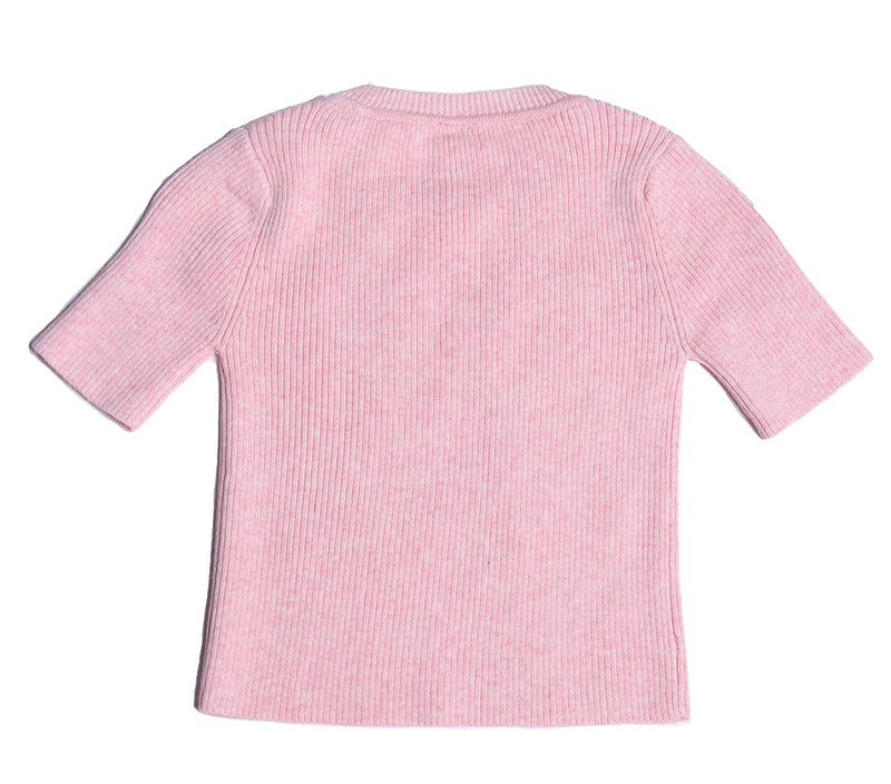 baby, short sleeve, crew neck, ribbed, pink, unisex, knit