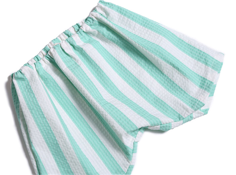 baby, bloomers, shorts, stripe, seersucker, elastic waist, green, white, foam