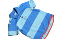 boys, short sleeve polo shirt, red hem, blue, stripes, detail