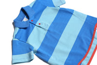 detail, boys, short sleeve polo shirt, red hem, blue, stripes,
