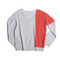 unisex, sweater, pullover, v-neck, red, stripe, pink, white, back
