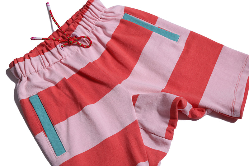 boys, shorts, stripes, red, pink, detail