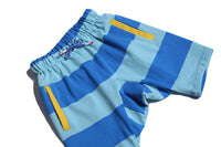 boys, shorts, elastic waist, stripes, blue, detail