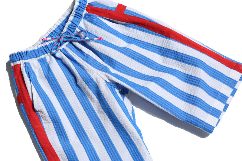 detail, Bermuda shorts, seersucker, elastic waist, stripes, green, white, boys,