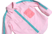 pink button down dress shirt with blue detailing, detail, boys