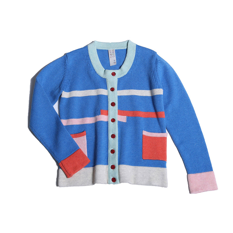 girls, sweater, cardigan, multicolor, blue, pink, coral, buttons, pockets