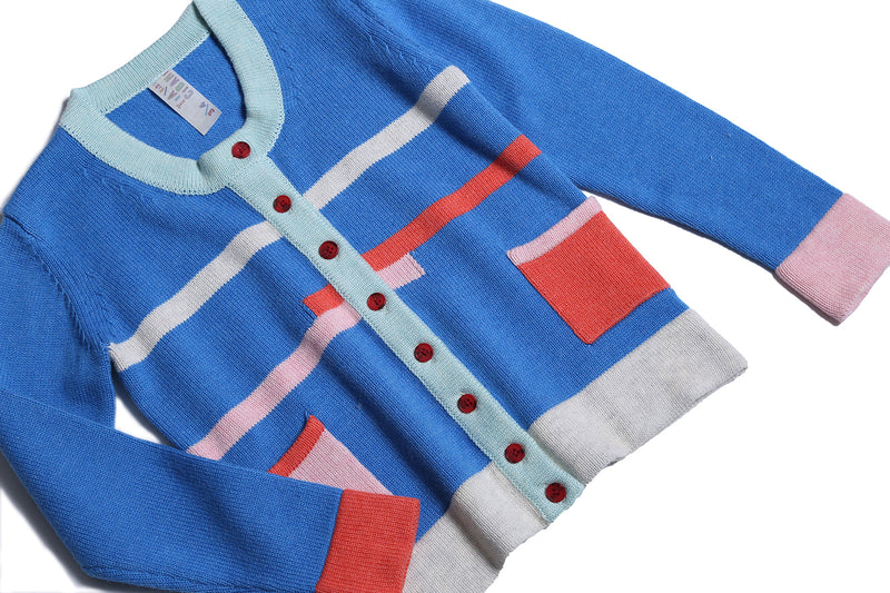 girls, sweater, cardigan, multicolor, blue, pink, coral, buttons, pockets