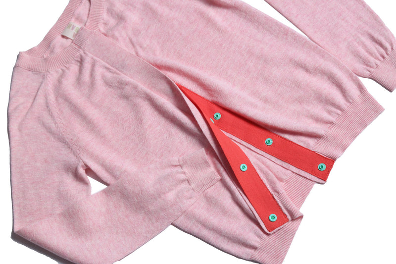sweater, cardigan, knit, pink, petal, pink detail, snap buttons  Edit alt text
