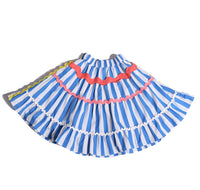 seersucker, multicolor, stripe, rainbow, pink, blue, red, yellow, ric rac, criss cross, skirt, elastic waist