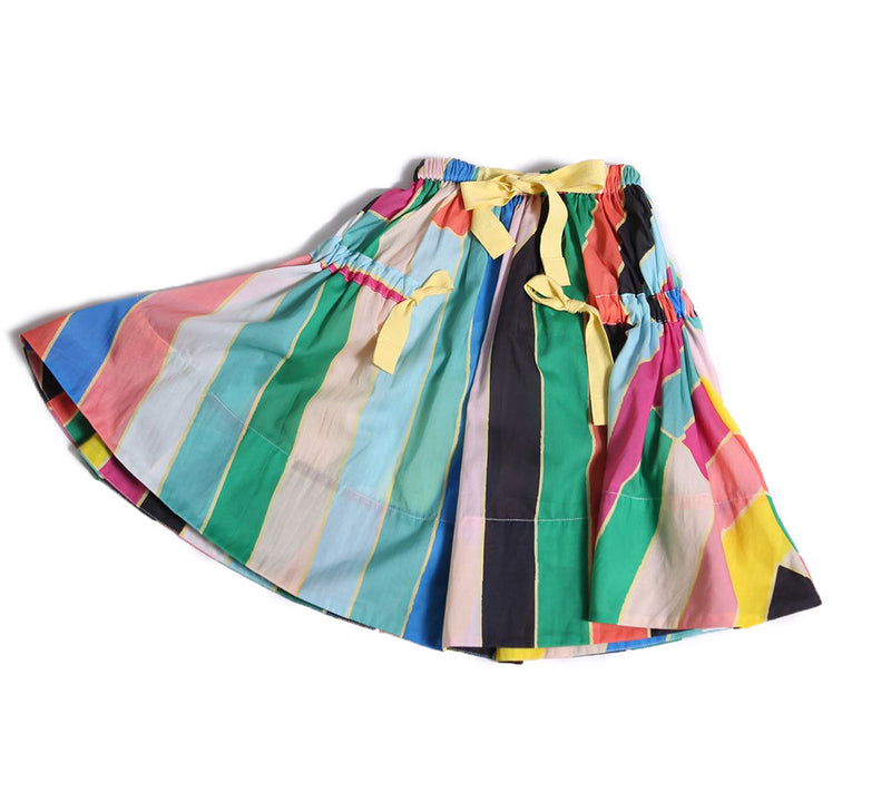 skirt, ribbon, tie, bustled, stripe, girls, knee length, rainbow, yellow