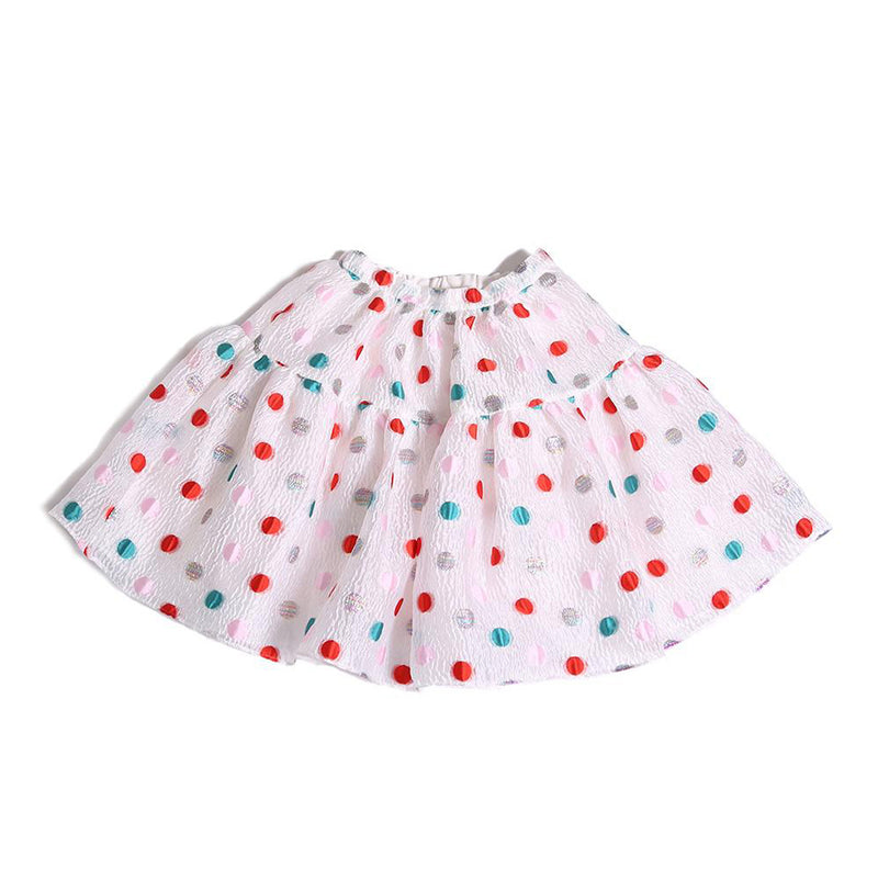 girls, skirt, polka dot, pink, red, teal, white, full skirt, long skirt, front