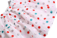 girls, skirt, polka dot, pink, red, teal, white, full skirt, long skirt, detail