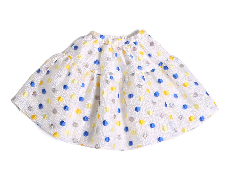 girls, skirt, polka dot, blue, yellow, white, full skirt, long skirt, back