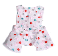 apron, sleeveless, shirt, girls, polka dot, pink, red, teal, white, back
