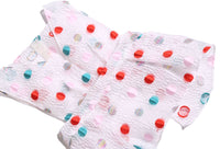 apron, sleeveless, shirt, girls, polka dot, pink, red, teal, white, detail