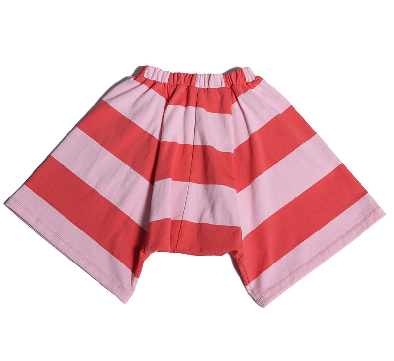 girls, shorts, skort, stripe, pink, red, coral, elastic waist