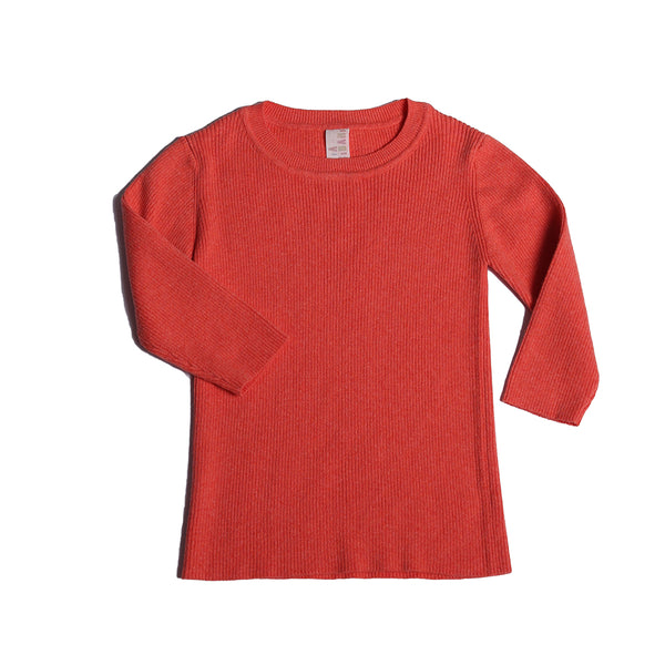knit tops, unisex, girls, knitwear, coral, soft, cotton yarn, 3/4 sleeve, front