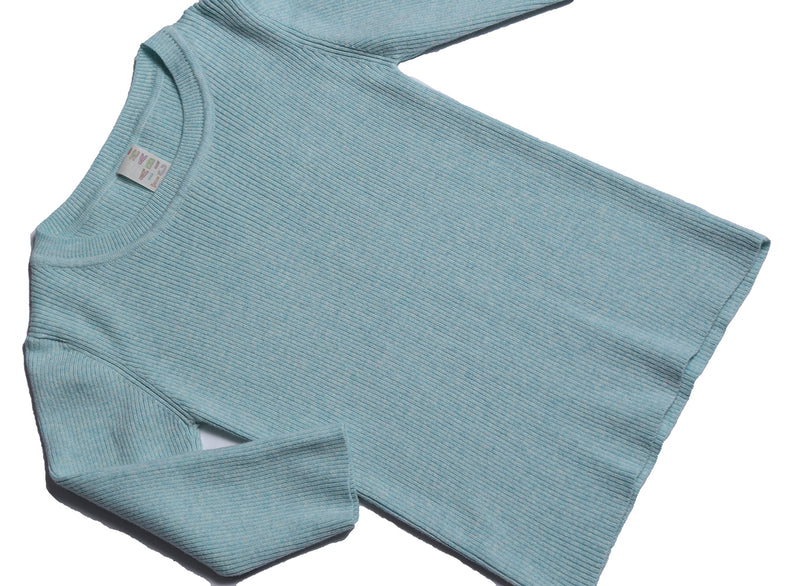 knit tops, unisex, girls, knitwear, green, foam, soft, cotton yarn, 3/4 sleeve, detail