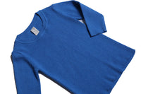blue, 3/4 sleeve, knit, tops, crew neck, detail