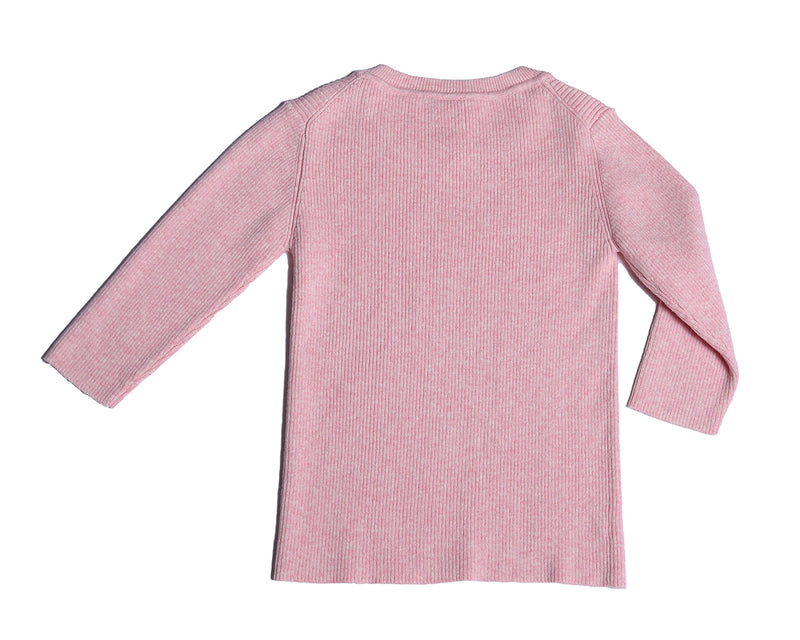 pink, 3/4 sleeve, crew neck, knit, top, unisex, girls,  back