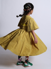 girls yellow taffeta short butterfly sleeve dress gown